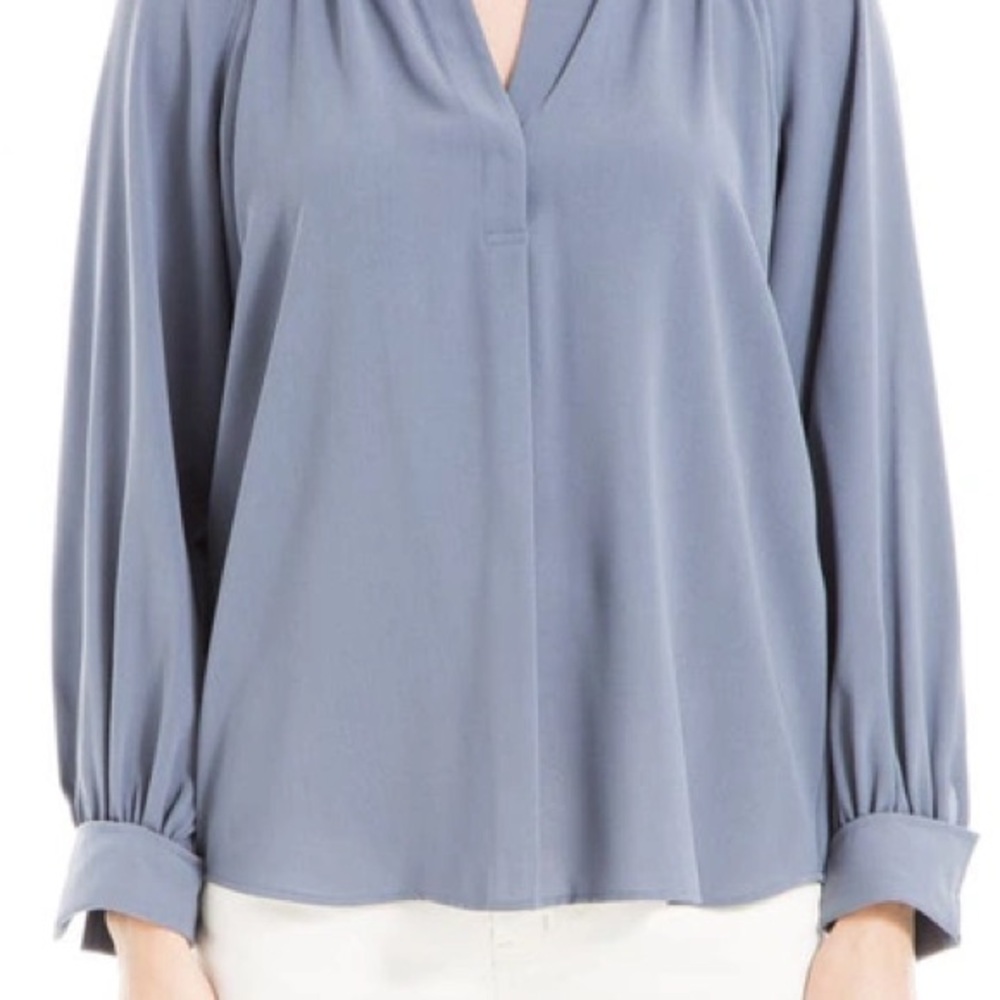 Max Studio Blue Long Sleeve Blouse with Puff Sleeves